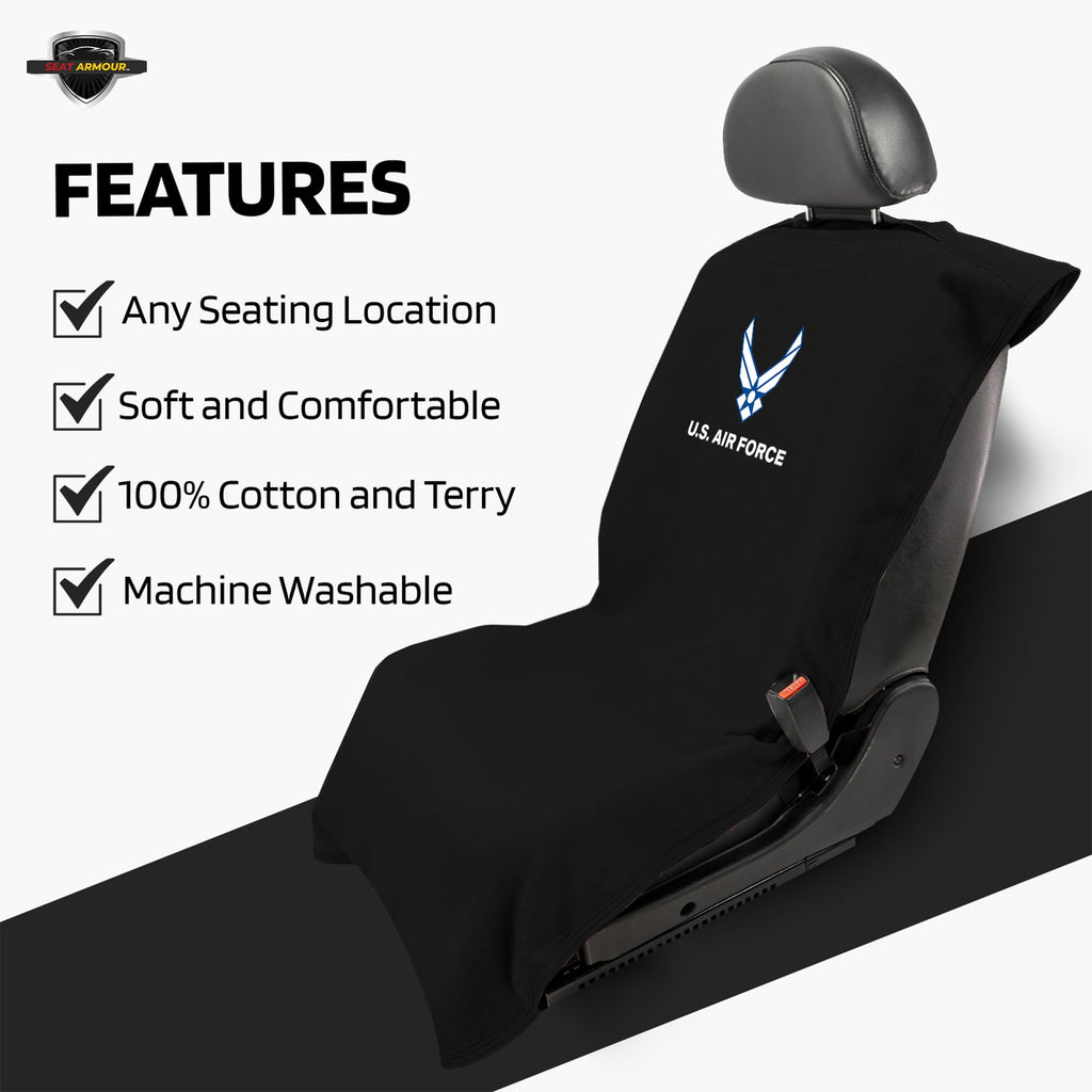 Seat Armour Seat Protector Towel – U.S. Air Force Design – Soft Machine Washable Car Seat Cover Towel – Easy to Install, Multipurpose Car Seat Towel – Black