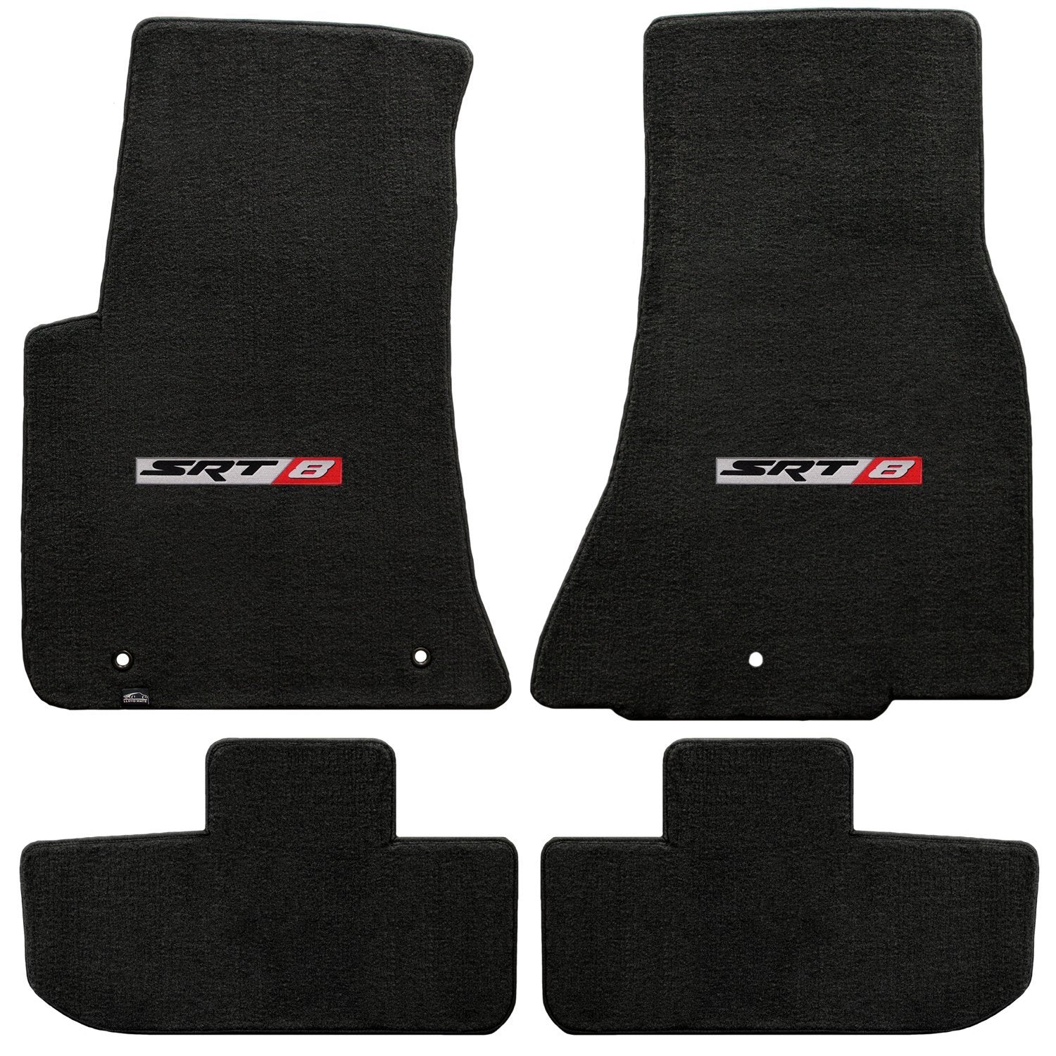 2011-2014 Challenger 4pc Ebony Black Front & Rear Floor Mats with SRT-8 Logo in Red & Silver