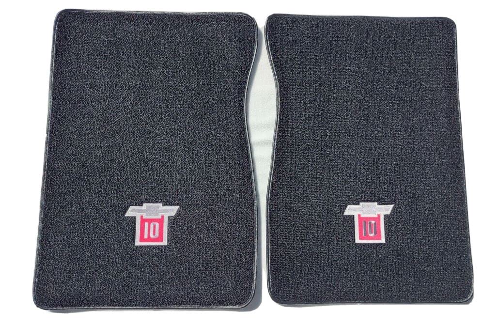 ACC Mats Compatible with Chevy C10 - Black Color Loop Carpet Floor Mats 2PC Front Set w/C10 Logo Fits 1971-1973 Chevy C10 Pickup Truck