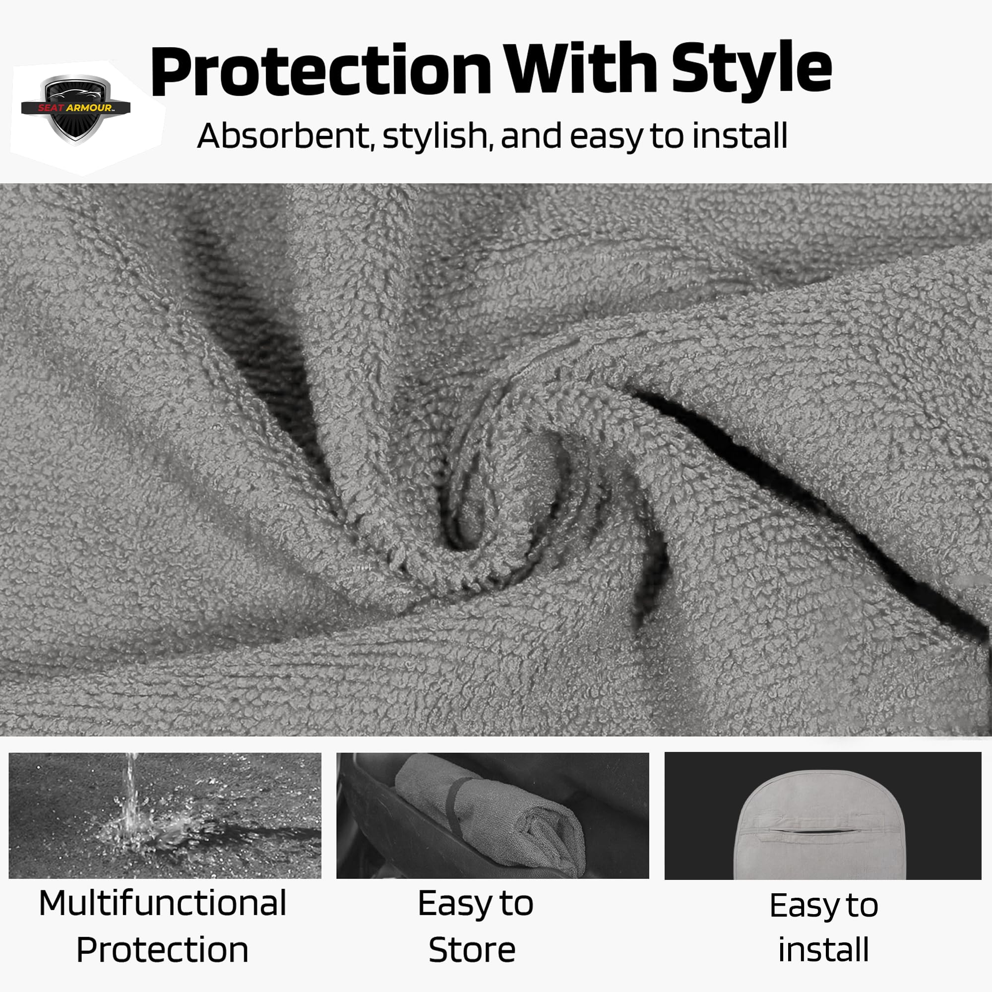 Seat Armour Seat Protector Towel – Pickleball Design – Soft Machine Washable Car Seat Cover Towel – Easy to Install, Multipurpose Car Seat Towel – Gray