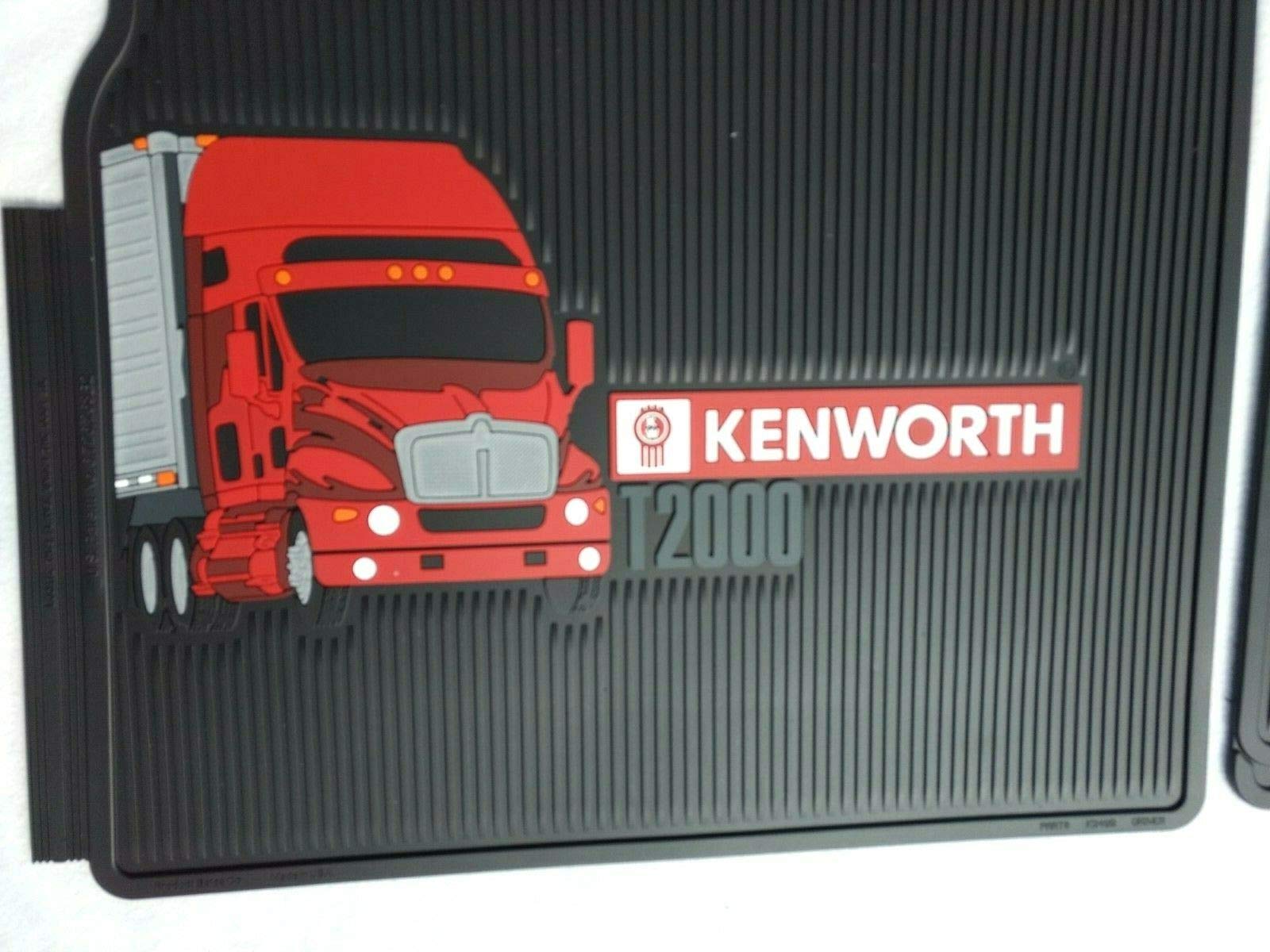 Kenworth T2000 OEM Black Rubber Floor Mats with Red Truck/T2000 Logo - Fits 04/1999-2010 - All Weather- Ridged to Retain Liquid/Spills