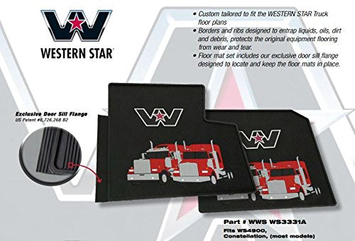 Western Star Truck OEM Black Rubber Floor Mats W/Logo - Fits 4900 & Most Constellation