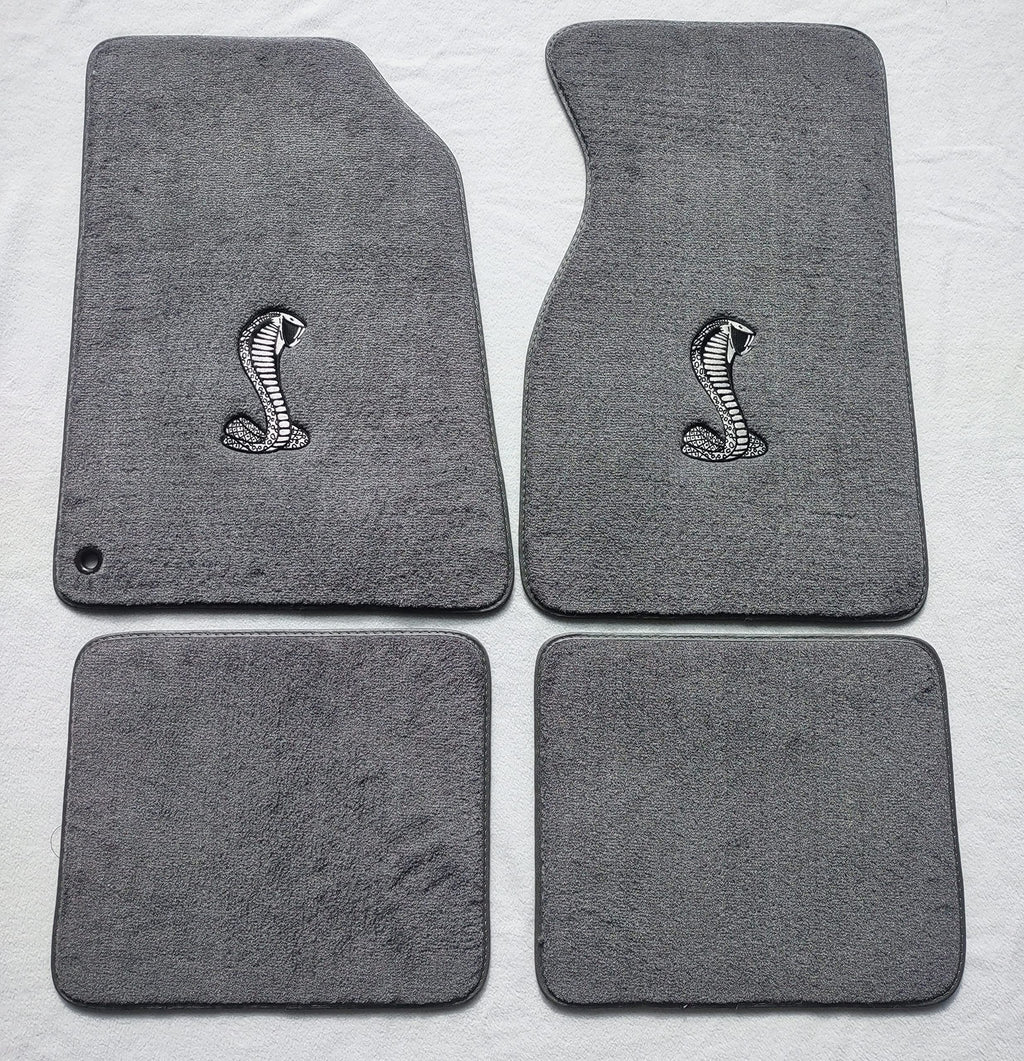 ACC Mats Compatible with 1994-2004 Ford Mustang - Embroidered Cobra Logo (On Fronts) 4 Piece Gray Cutpile Carpet Floor Mat Set w/Nibbed Backing