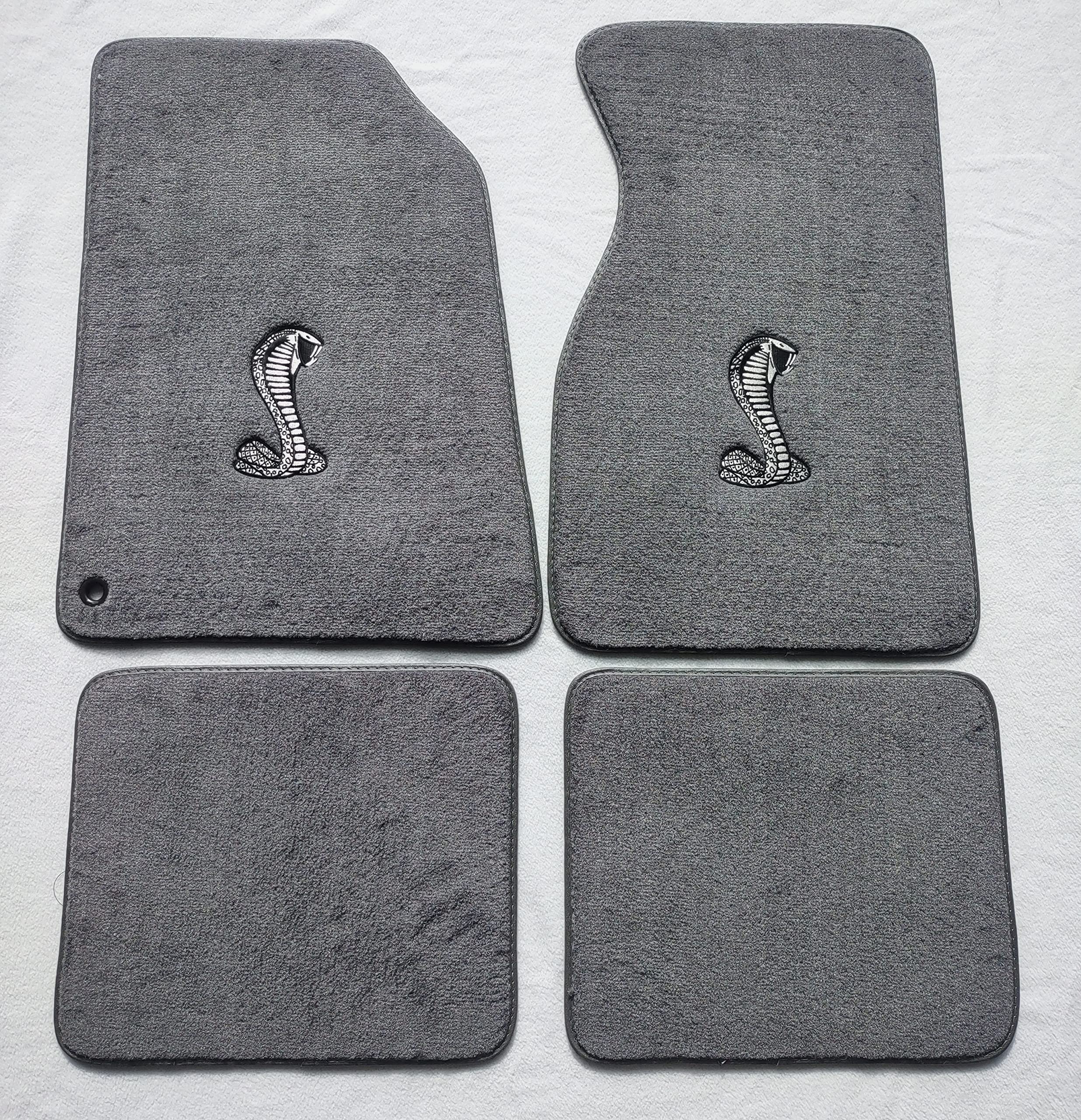 ACC Mats Compatible with 1994-2004 Ford Mustang - Embroidered Cobra Logo (On Fronts) 4 Piece Gray Cutpile Carpet Floor Mat Set w/Nibbed Backing