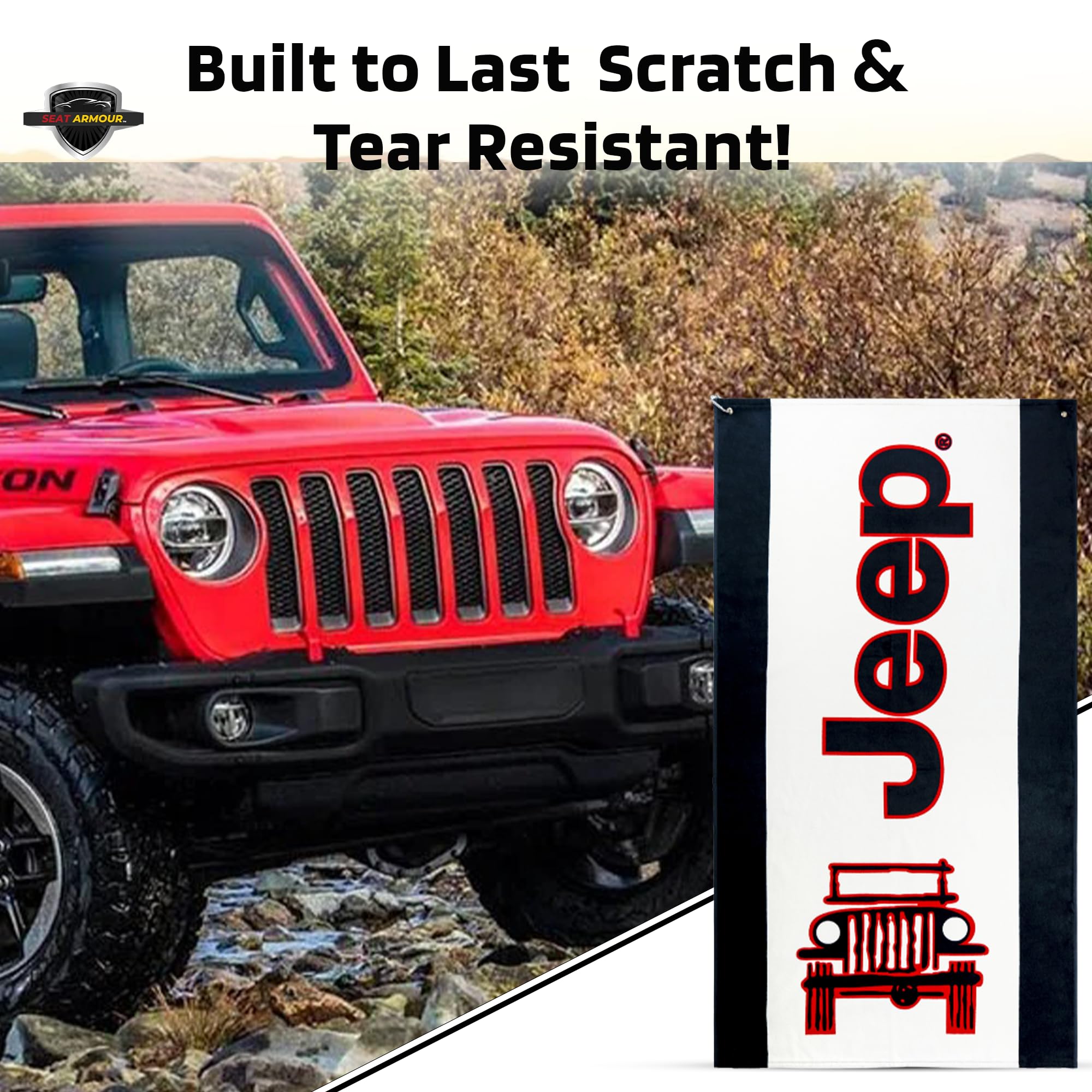 Seat Armour White/Black Jeep Seat Cover Towel2GO - Universal Fit Soft Machine Washable - Easy Install, Multipurpose Seat Cover