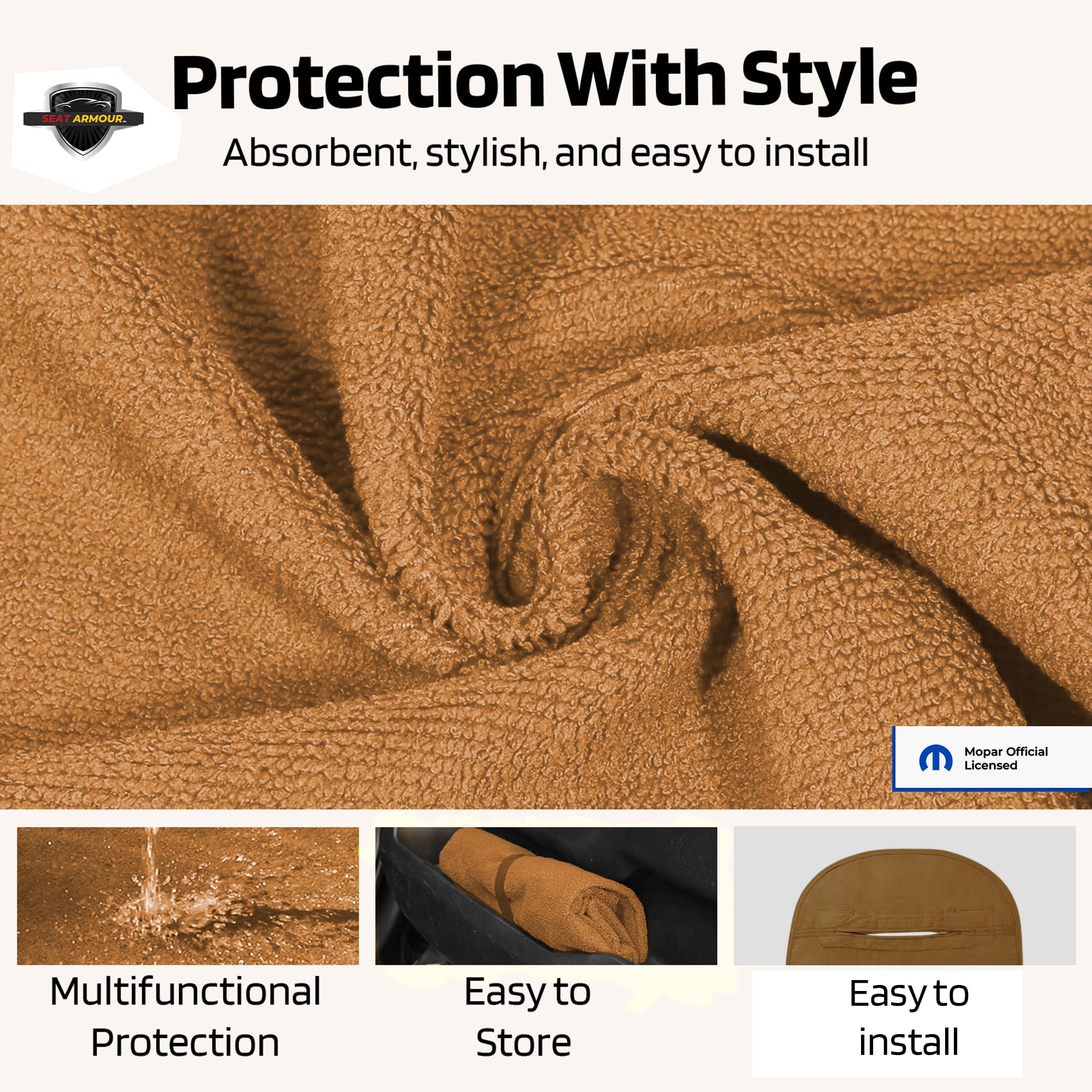 Jeep Duck Dual-Purpose Towel & Car Seat Cover – Soft, Absorbent & Machine Washable – Easy to Use, Multipurpose Protection – Tan