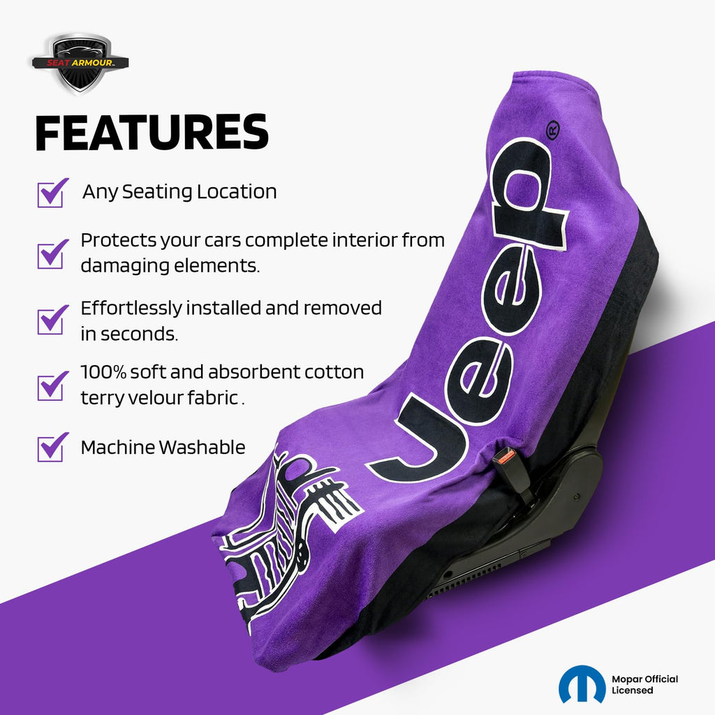 Seat Armour Jeep Seat Towel - Universal Fit Soft Machine Washable Jeep Towel - Easy Install, Multipurpose Towel2Go Seat Cover for Jeep - Purple