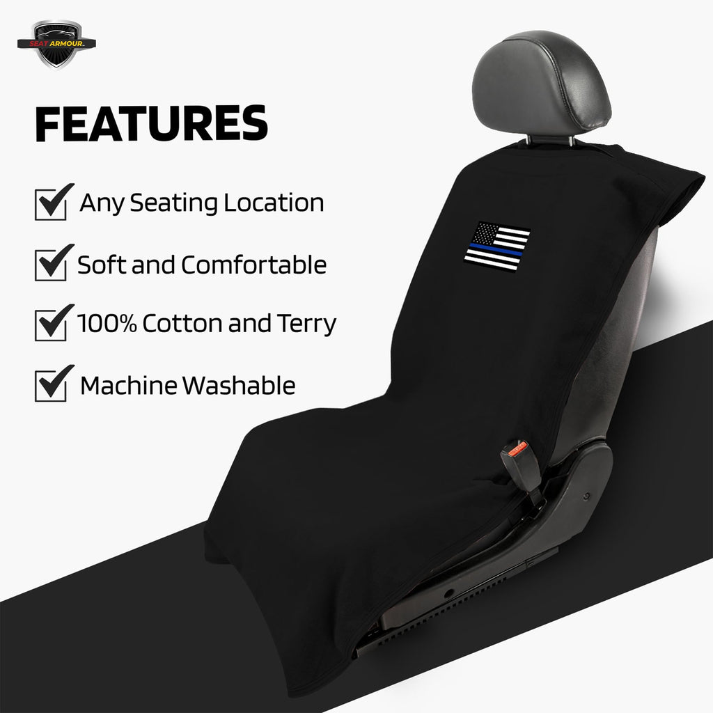 Seat Armour Seat Protector Towel – Police Design – Soft Machine Washable Car Seat Cover Towel – Easy to Install, Multipurpose Car Seat Towel – Black
