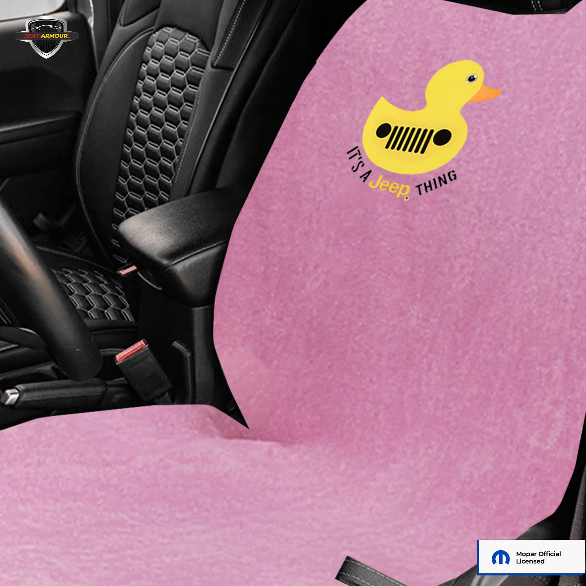 Seat Armour - Pink Cotton Seat Towel Cover with Yellow Duck Logo – Soft, Absorbent & Machine Washable – Easy to Install & Multipurpose Protection