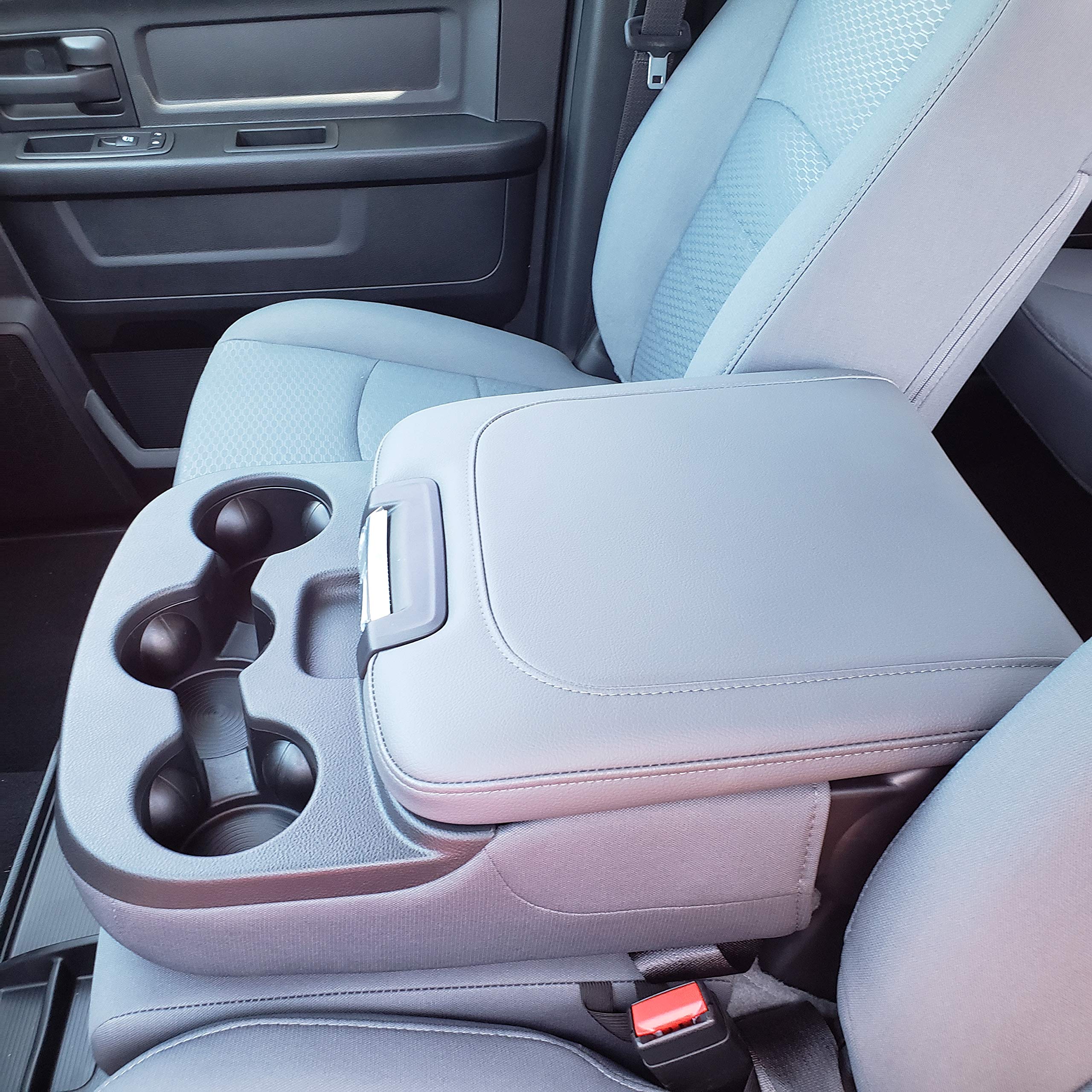 Car Console Covers Plus Official Licensed RAM Embroidered Logo Center Console Cover Designed by Seat Armour to fit RAM 2014-2025 Classic Jump Seat Model and All Bucket Seat Models