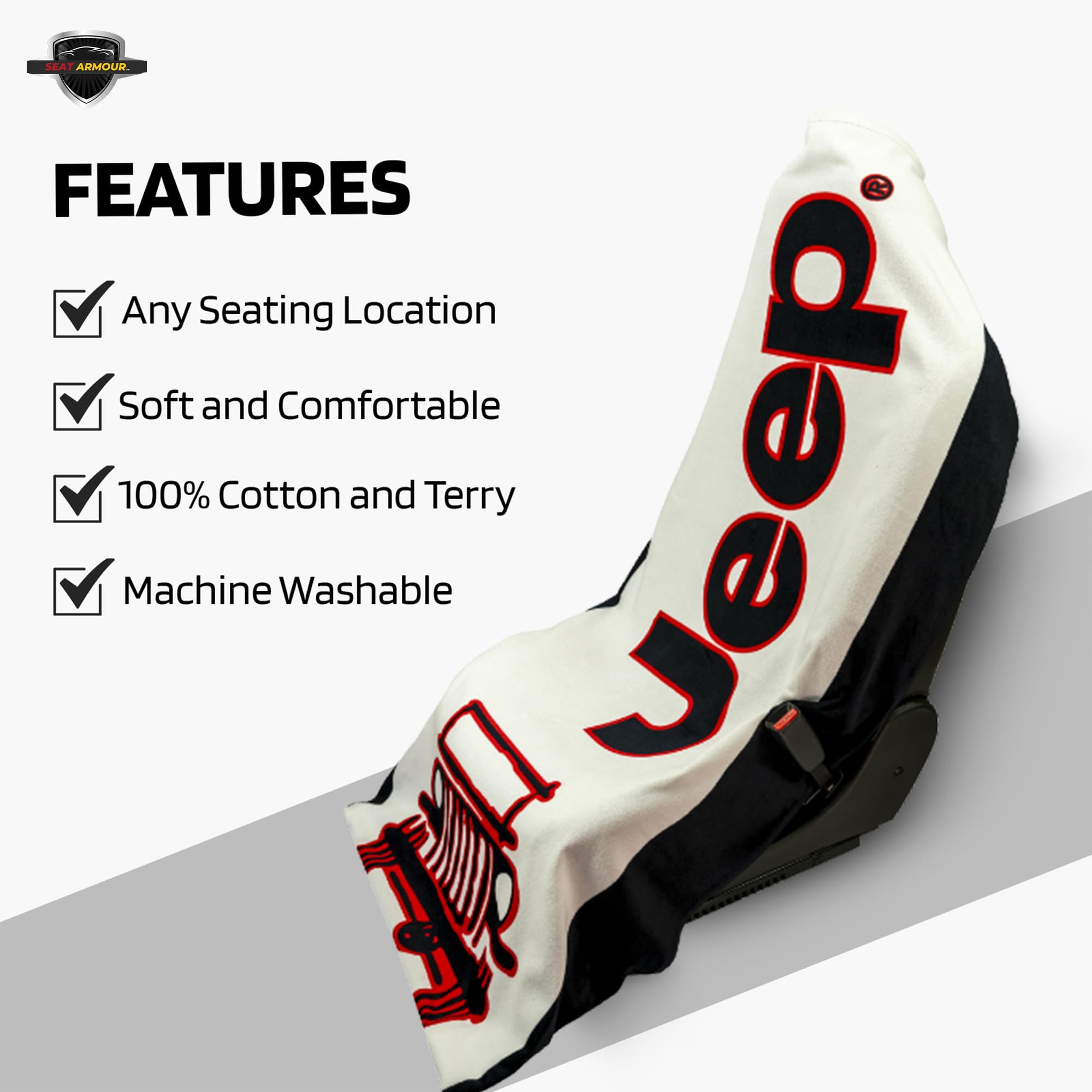Seat Armour White/Black Jeep Seat Cover Towel2GO - Universal Fit Soft Machine Washable - Easy Install, Multipurpose Seat Cover