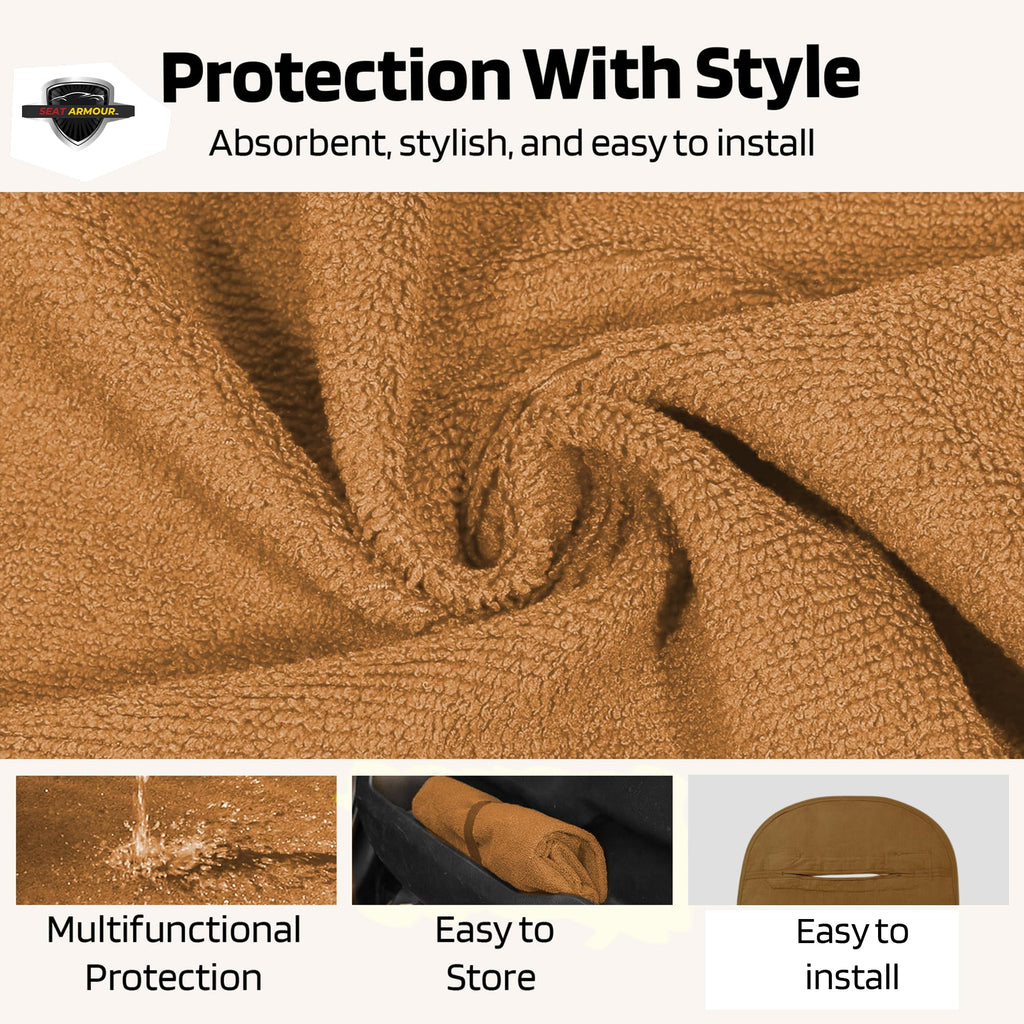 Seat Armour Seat Protector Towel – Pickleball Design – Soft Machine Washable Car Seat Cover Towel – Easy to Install, Multipurpose Car Seat Towel – Tan