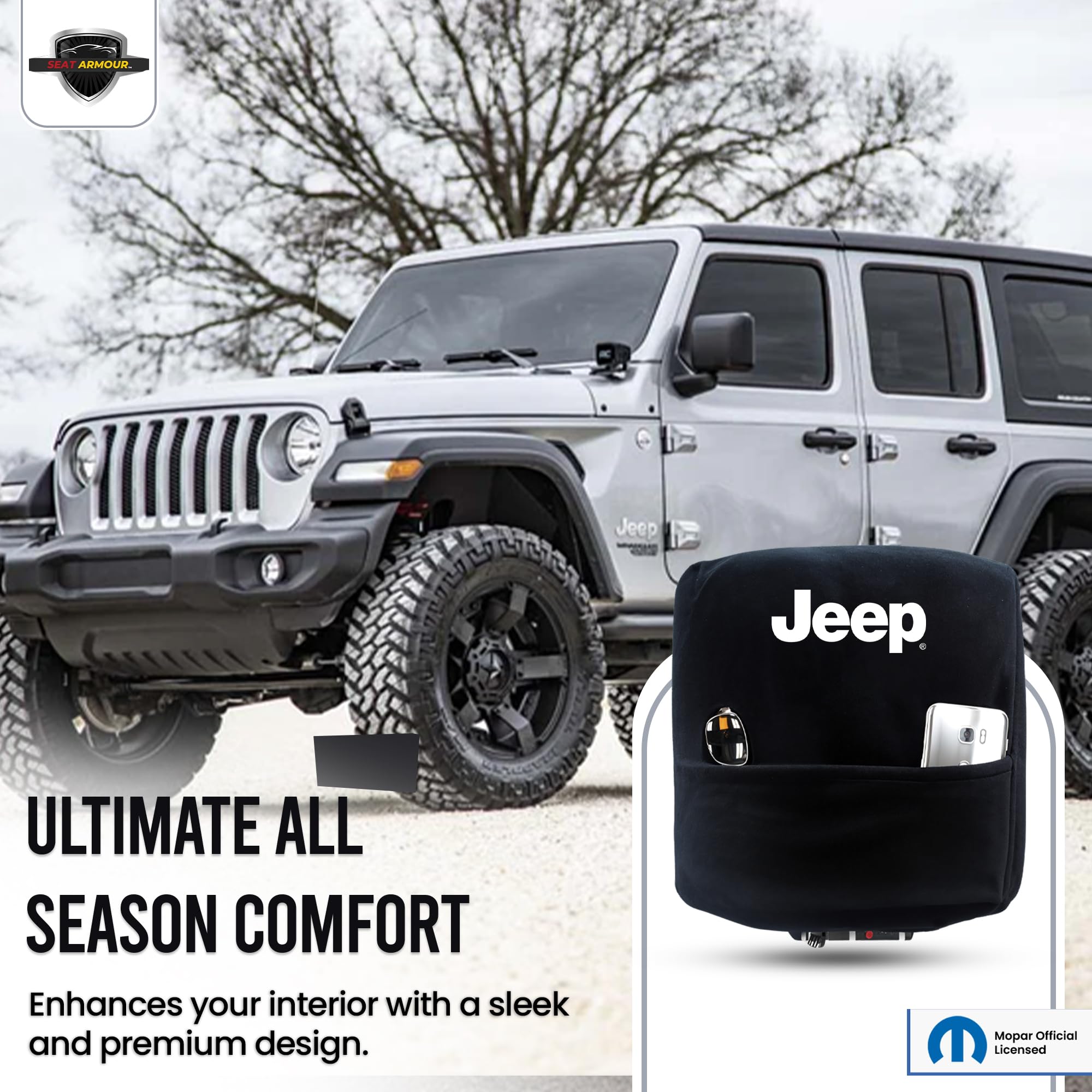 Konsole Armour Center Console Cover for Jeep Wrangler JL (2018–2022) – Custom Fit Protection with Premium Embroidered Jeep Logo – Officially Licensed, Soft & Durable