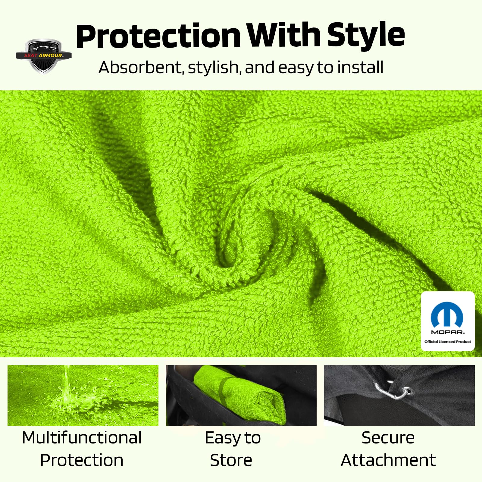 Seat Armour Jeep Seat Towel - Universal Fit Soft Machine Washable Jeep Towel - Easy Install, Multipurpose Towel2Go Seat Cover for Jeep - Lime Green