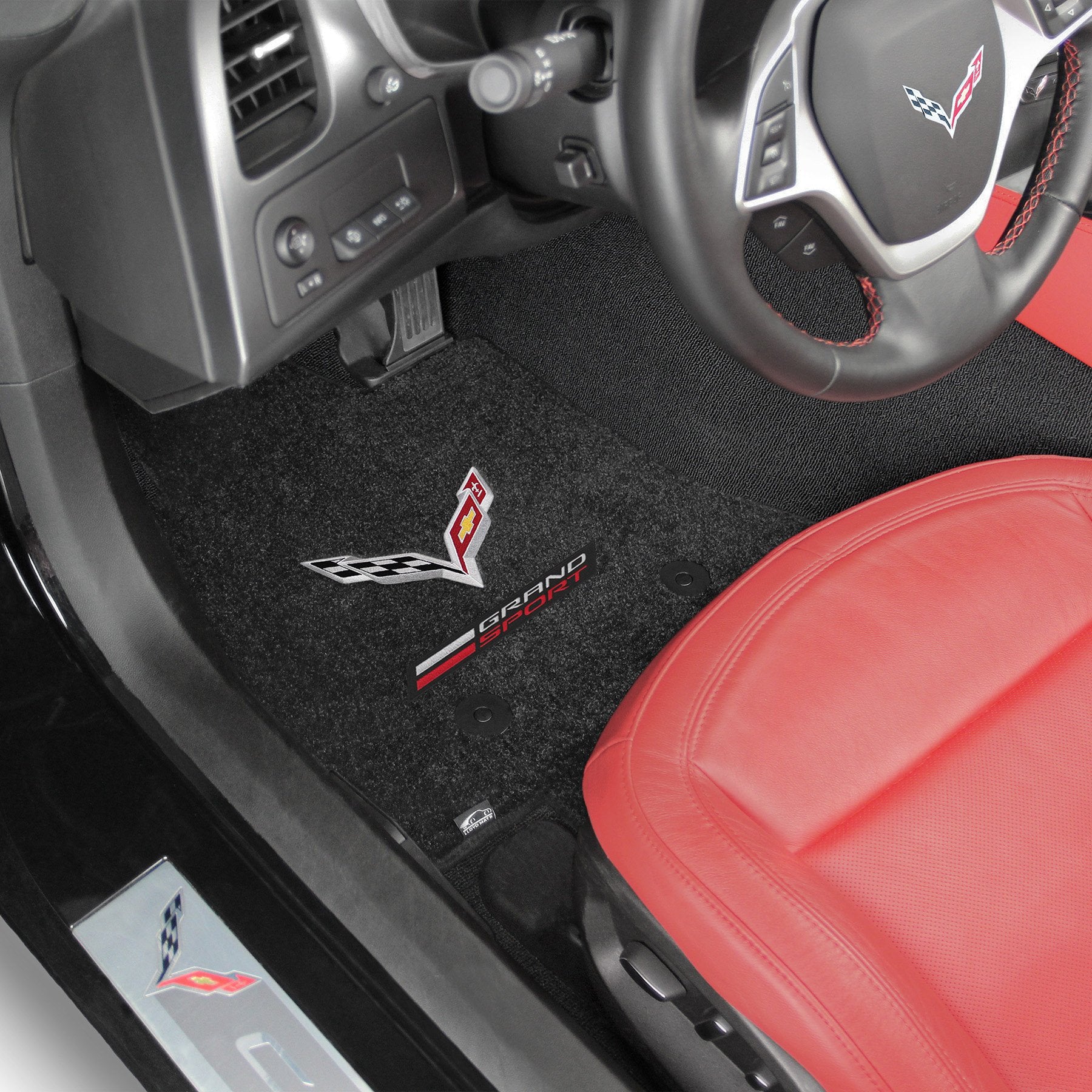 Lloyd Mats Grand Sport & Flags Logo Jet Ultimat 2 Pc Mat Set Compatible with Corvette C7 (2014-2019)