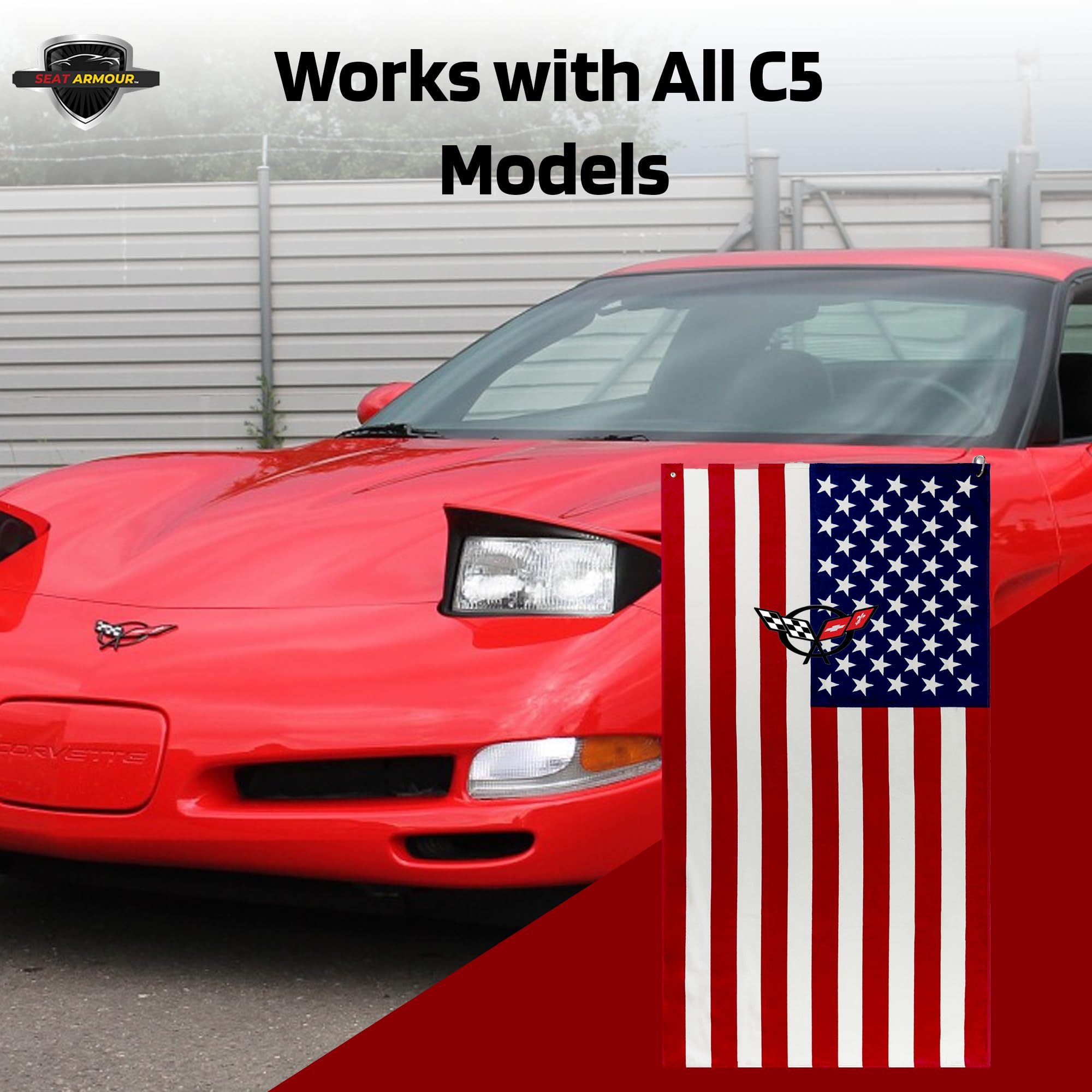 Seat Armour American Flag Seat Cover Towel2GO C5 Emblem - Universal Fit Soft Machine Washable - Easy Install, Multipurpose Seat Cover