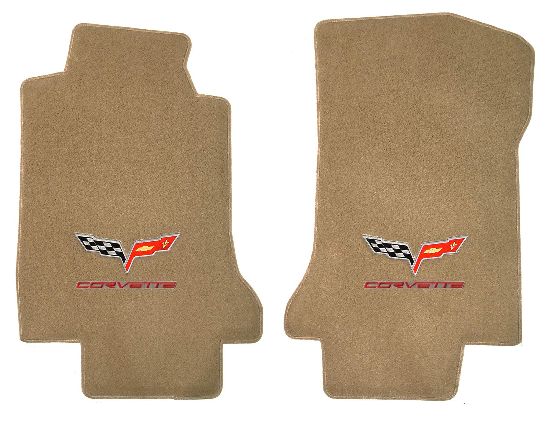 2005-2006 C6 Corvette Cashmere Tan Floor Mats - Crossed Flags & Red CORVETTE Logo
