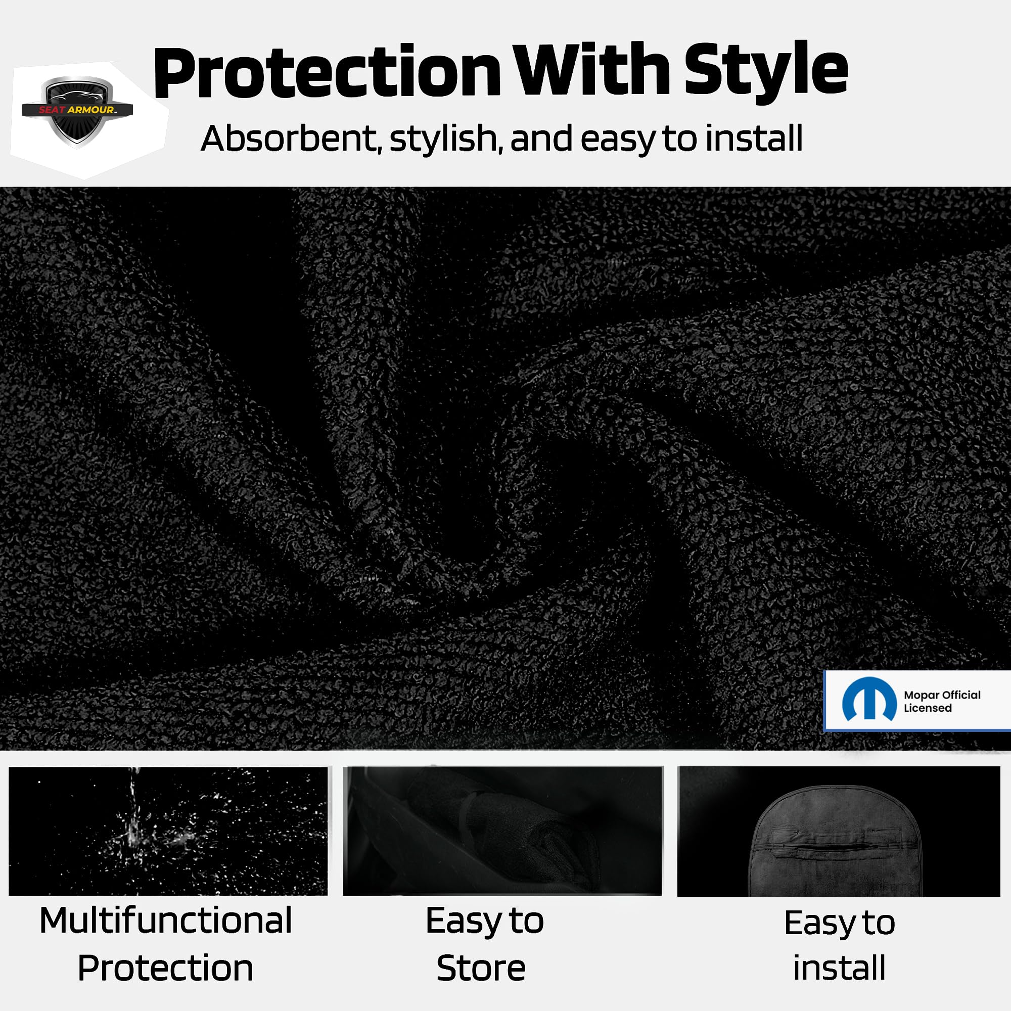 Seat Armour Black Seat Protector Towel Compatible with Jeep Models – 100% Cotton, Multipurpose Car Seat Cover & Towel – Soft, Machine Washable, Easy to Install