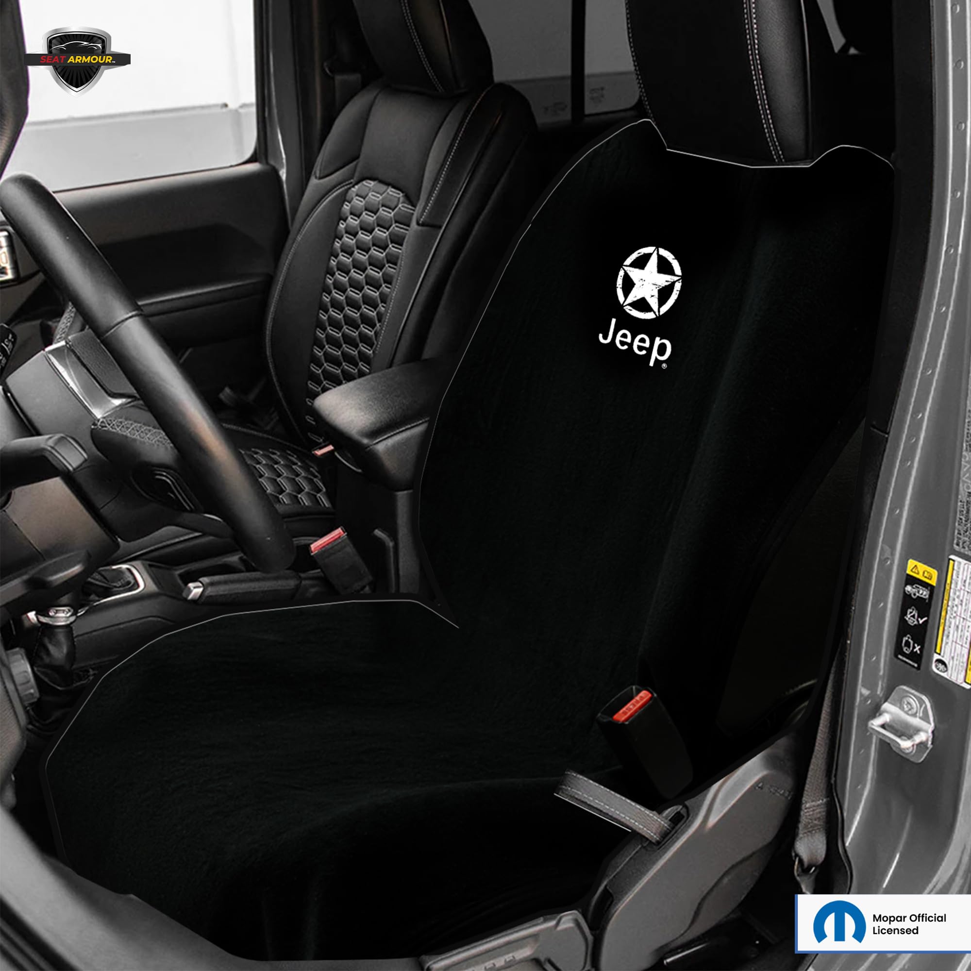 Seat Armour Black Seat Protector Towel Compatible with Jeep Models – 100% Cotton, Multipurpose Car Seat Cover & Towel – Soft, Machine Washable, Easy to Install