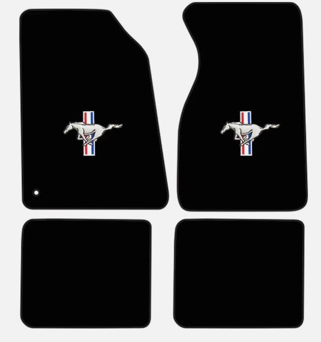 ACC Part Compatible with 1994-2004 Ford Mustang - 4 Piece Black Carpet Floor Mat Set with Pony/Tri-Bar Logos on Front Mats