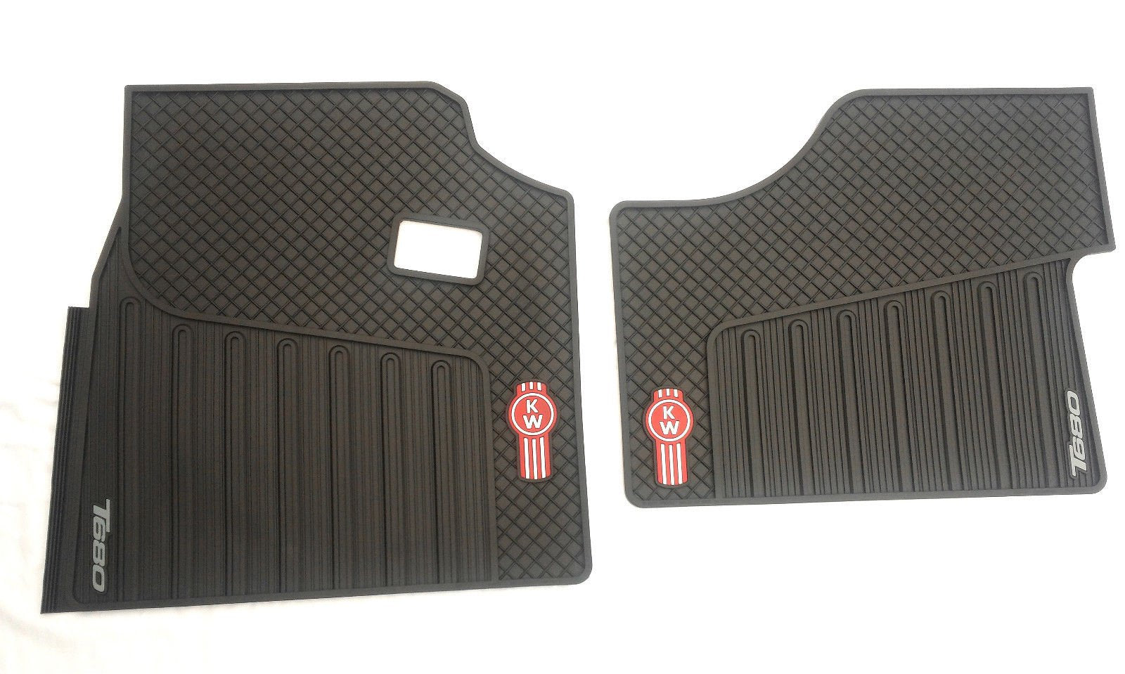 Kenworth OEM T680 Black Rubber Floor Mats w/Red Logo Fits 2013-2022 - All-Weather/Terrain