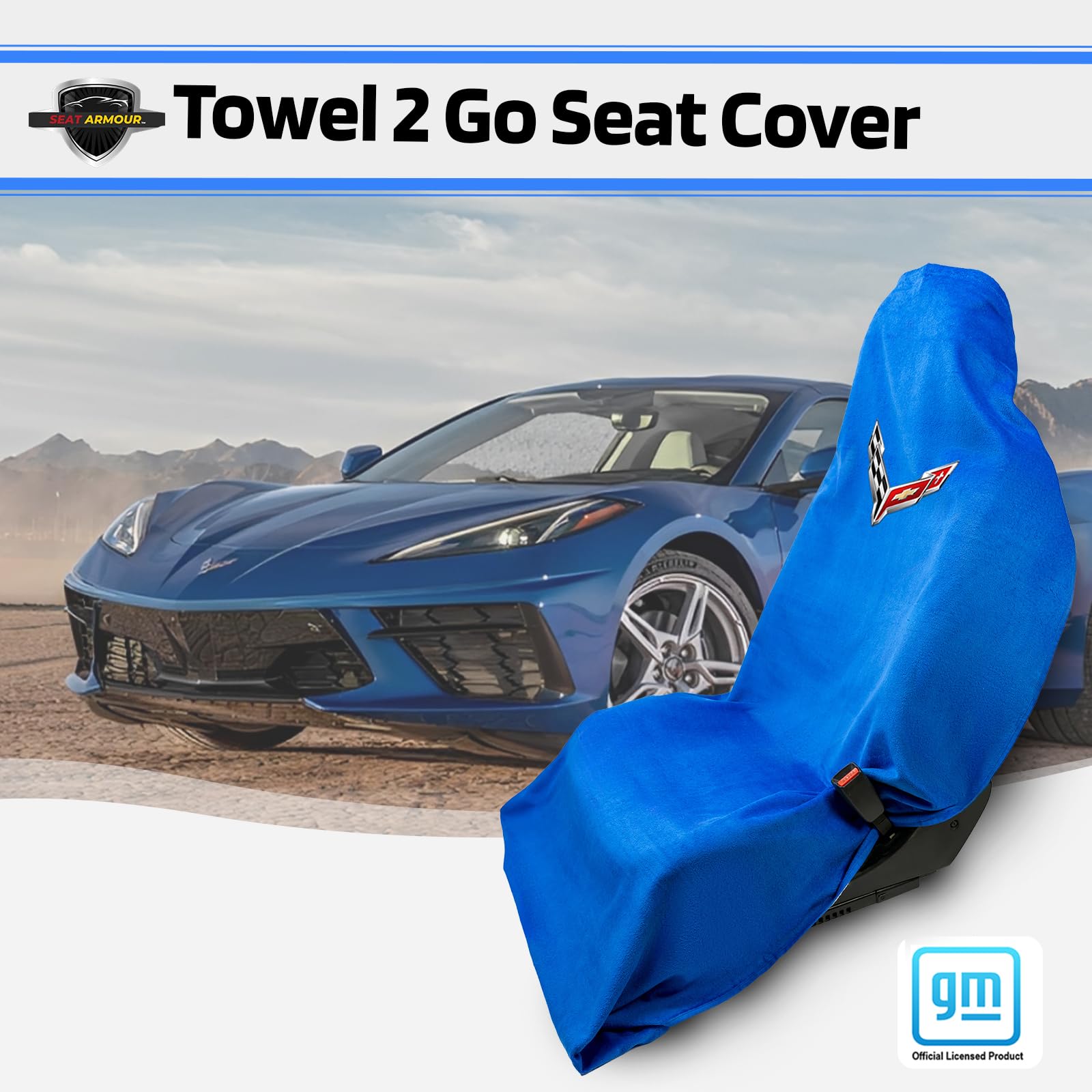 Seat Armour Corvette C8 Blue Seat Cover Towel2GO - Universal Fit Soft Machine Washable - Easy Install, Multipurpose Seat Cover