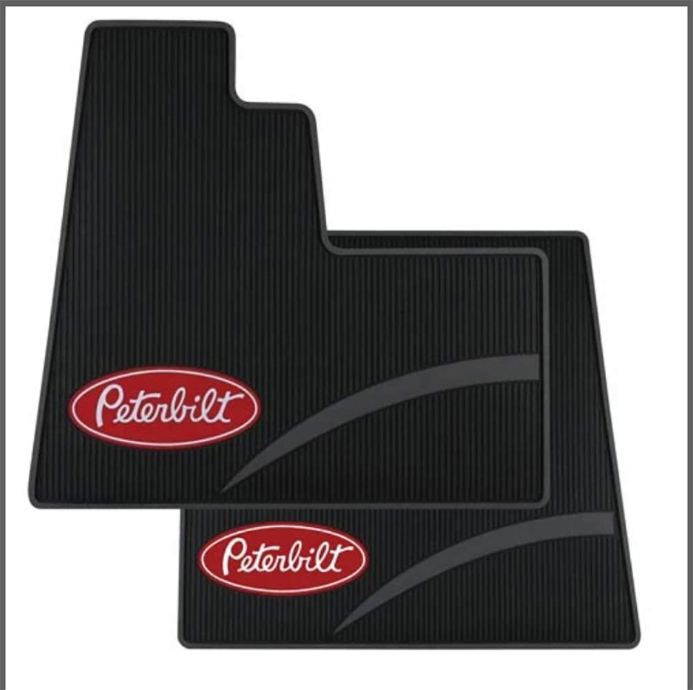Peterbilt Motors OEM Day Cab Logo Sleep Ribbed Semi Truck Vinyl Rubber Floor Mats-Set Black