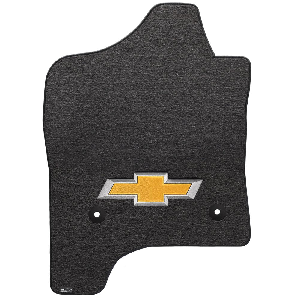 Lloyd Mats 2 Piece Velourtex Ebony Carpet Floor Mats w/Gold Filled Chevy Logo for Chevy Silverado 1500 Double/Crew Cab (2014-On)