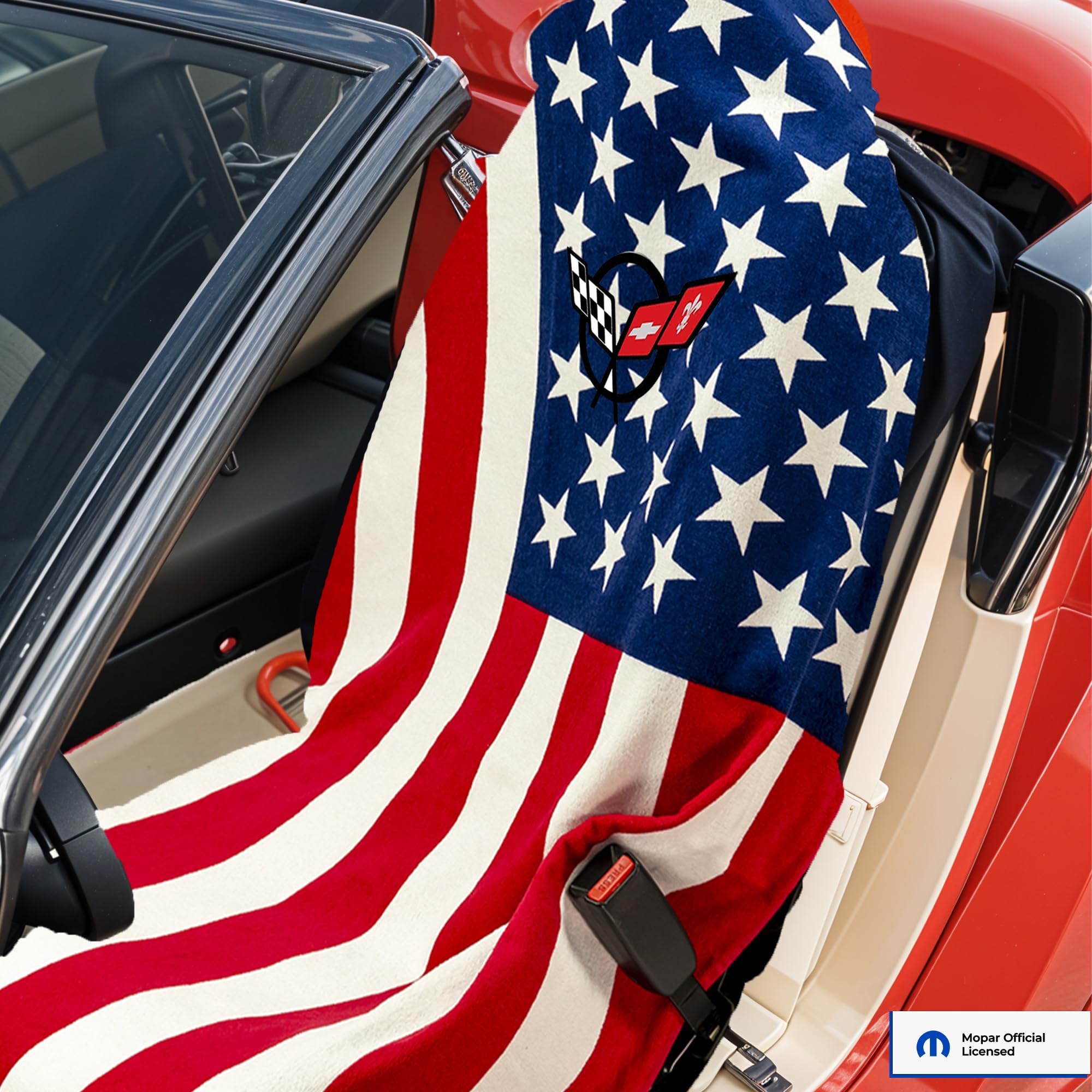 Seat Armour American Flag Seat Cover Towel2GO C5 Emblem - Universal Fit Soft Machine Washable - Easy Install, Multipurpose Seat Cover