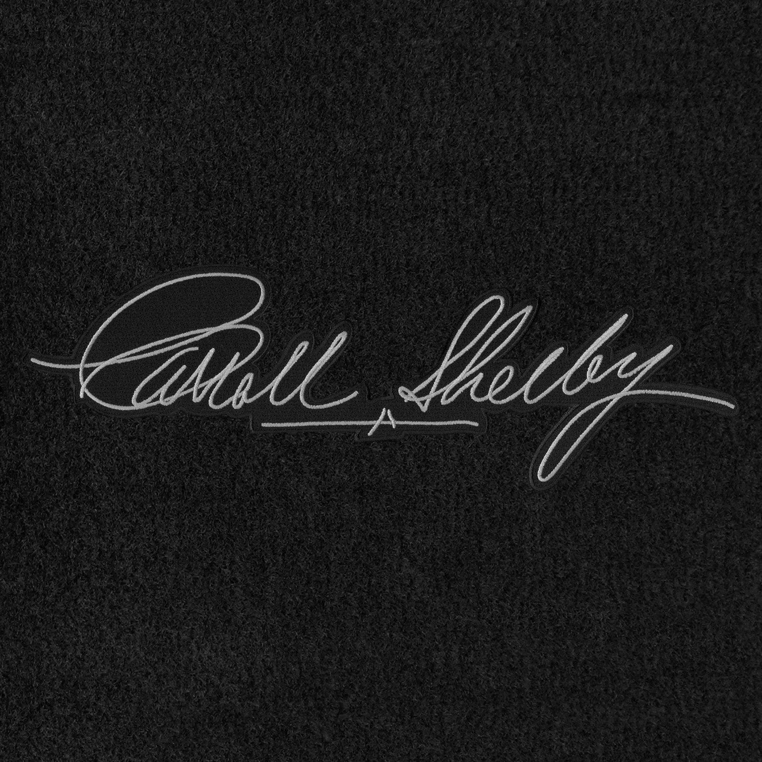 Lloyd Mats ® - Velourtex Ebony Front Floor Mats for Mustang Shelby 1965-70 with Silver Carroll Shelby Signature