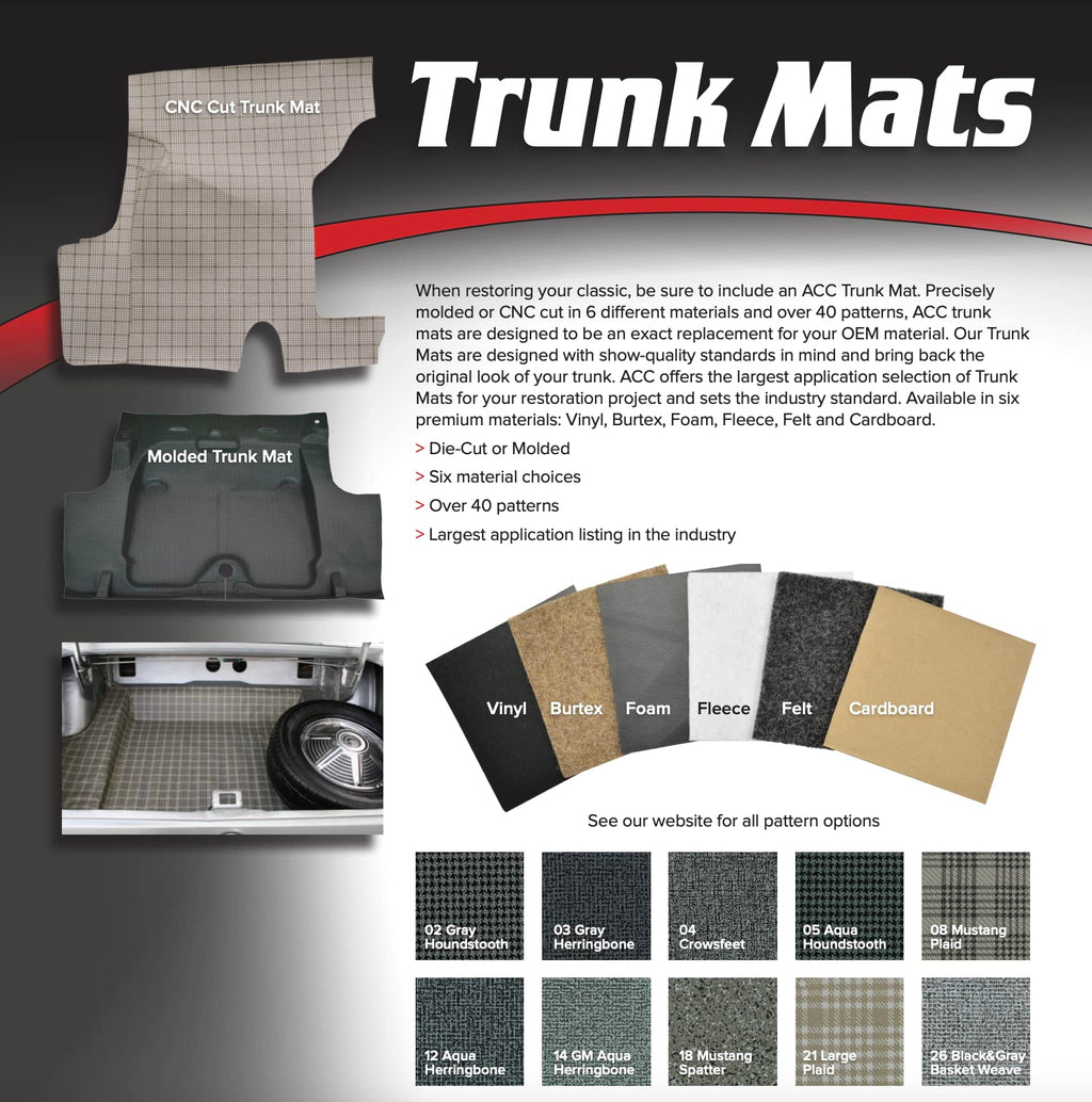 Molded Vinyl Complete Trunk Mat - fits 1965-1968 Ford Mustang Fastback Molded (Mustang Spatter)