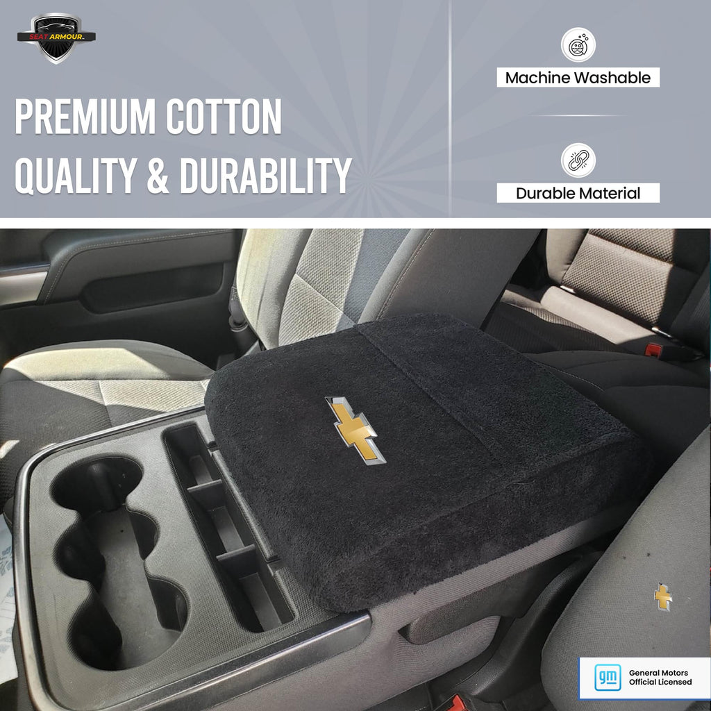 Seat Armour Konsole Armour Center Console Cover with Logo – Compatible with Chevrolet Silverado/Large SUV (2019–2024) Jump Seat Models Only – Black, 100% Cotton, Machine Washable with Organizer Pocket