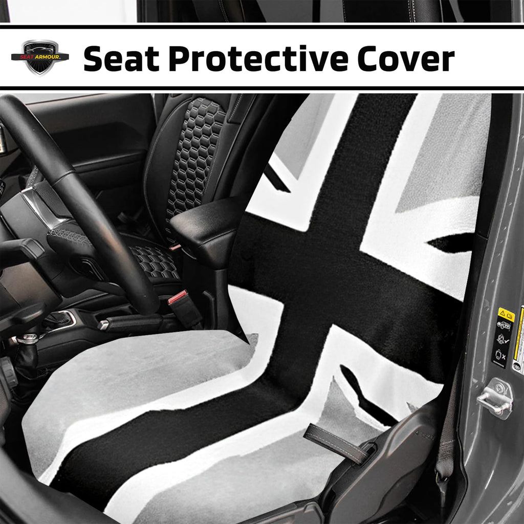 Seat Armour Seat Protector Towel – Black/Gray British Flag Design – Soft Machine Washable Car Seat Cover Towel – Easy to Install, Multipurpose Car Seat Towel
