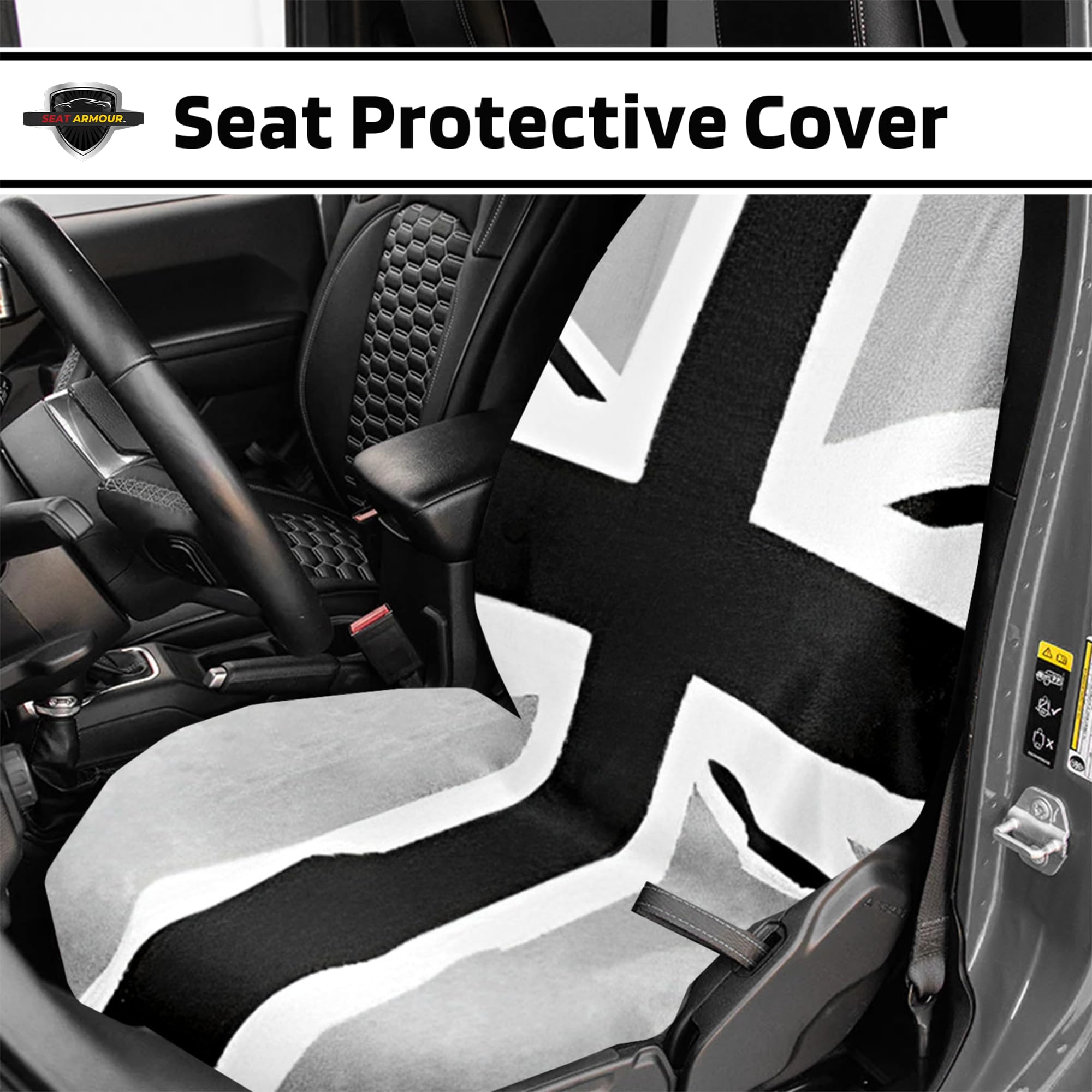 Seat Armour Seat Protector Towel – Black/Gray British Flag Design – Soft Machine Washable Car Seat Cover Towel – Easy to Install, Multipurpose Car Seat Towel