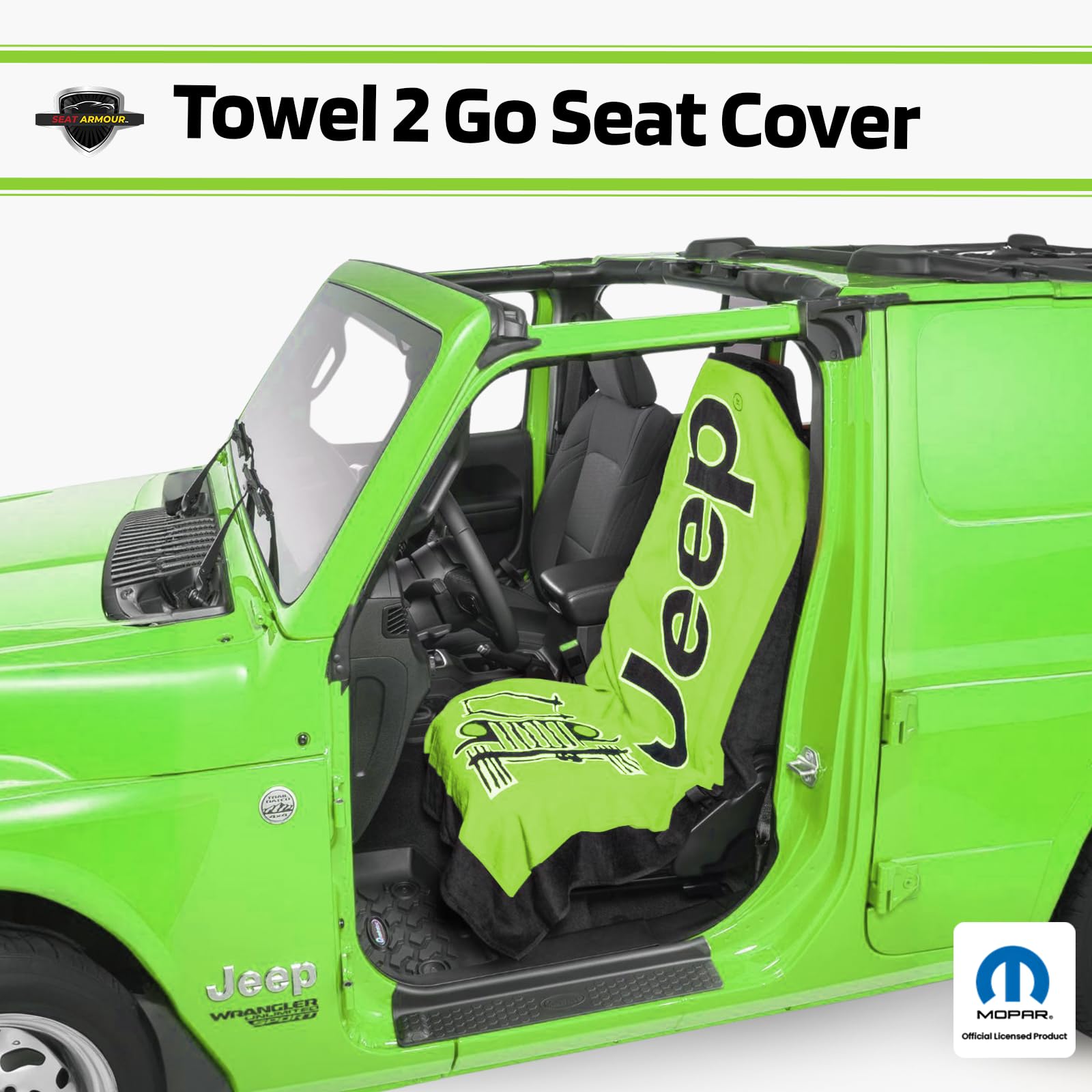 Seat Armour Jeep Seat Towel - Universal Fit Soft Machine Washable Jeep Towel - Easy Install, Multipurpose Towel2Go Seat Cover for Jeep - Lime Green