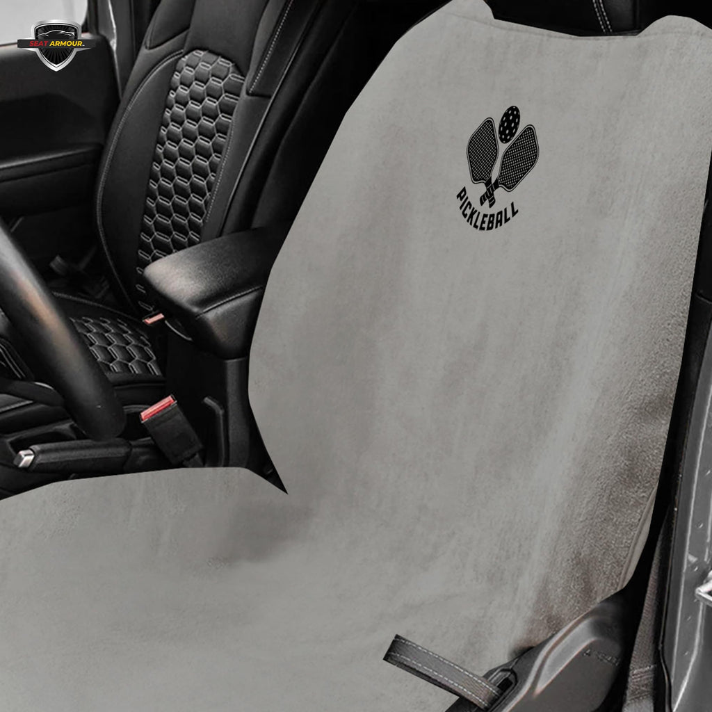 Seat Armour Seat Protector Towel – Pickleball Design – Soft Machine Washable Car Seat Cover Towel – Easy to Install, Multipurpose Car Seat Towel – Gray