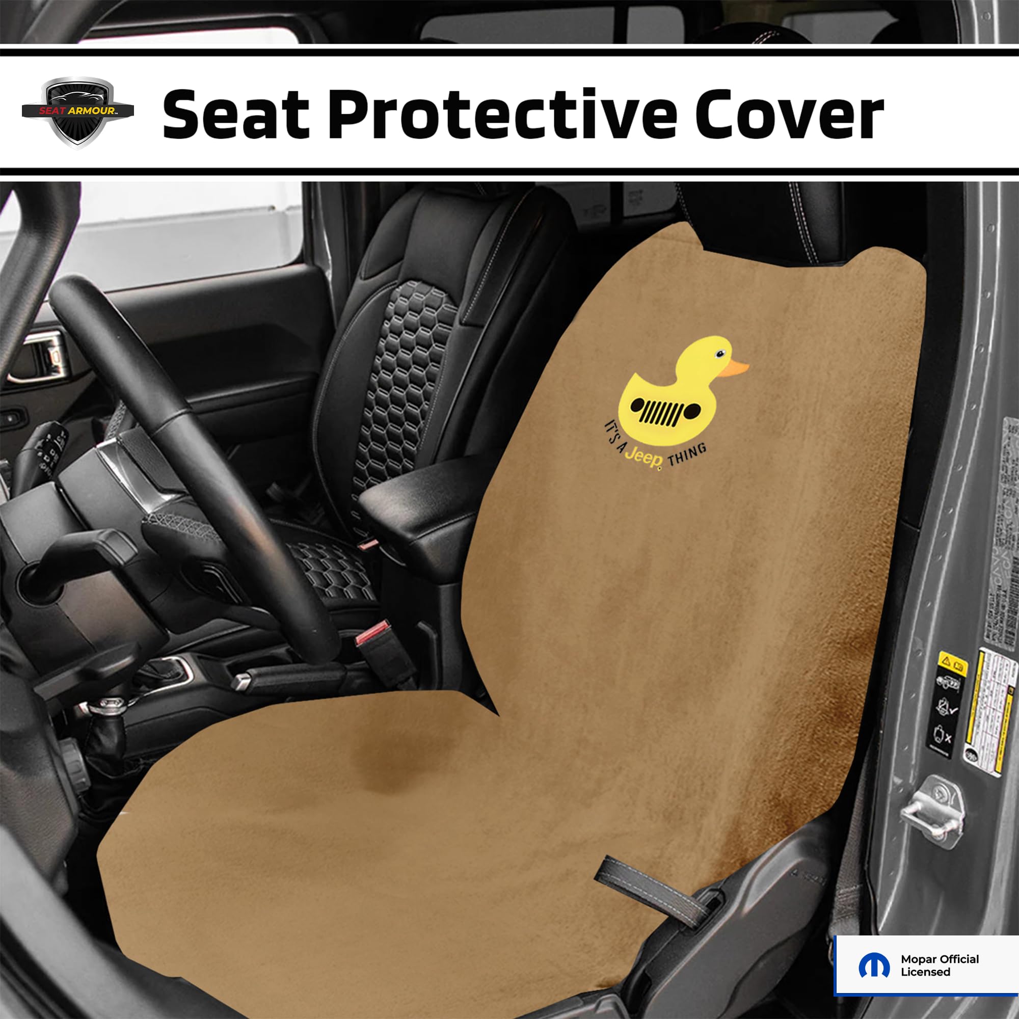 Jeep Duck Dual-Purpose Towel & Car Seat Cover – Soft, Absorbent & Machine Washable – Easy to Use, Multipurpose Protection – Tan