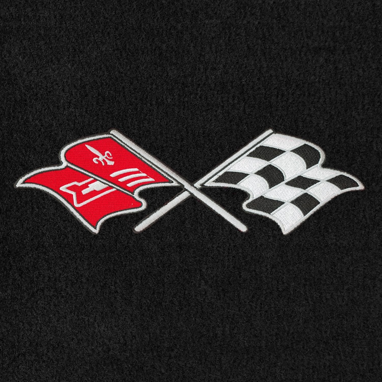 Lloyd Mats ® - Velourtex Black Front Floor Mats for Corvette C1 1953-62 with Chevrolet Cross Flags Applique