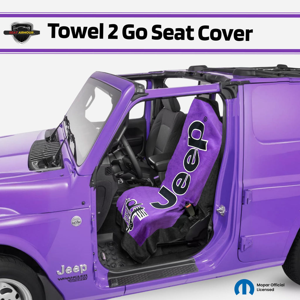 Seat Armour Jeep Seat Towel - Universal Fit Soft Machine Washable Jeep Towel - Easy Install, Multipurpose Towel2Go Seat Cover for Jeep - Purple