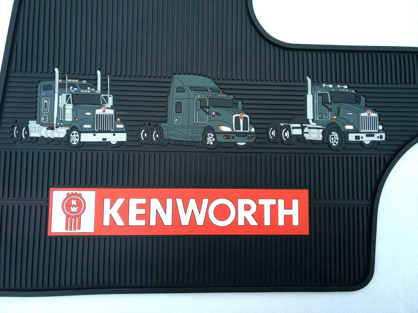 Kenworth OEM Black Rubber Floor Mats with Logo - for T300/T480/600/800 W900 & C500 2008 & UP and PRE 2004 Models