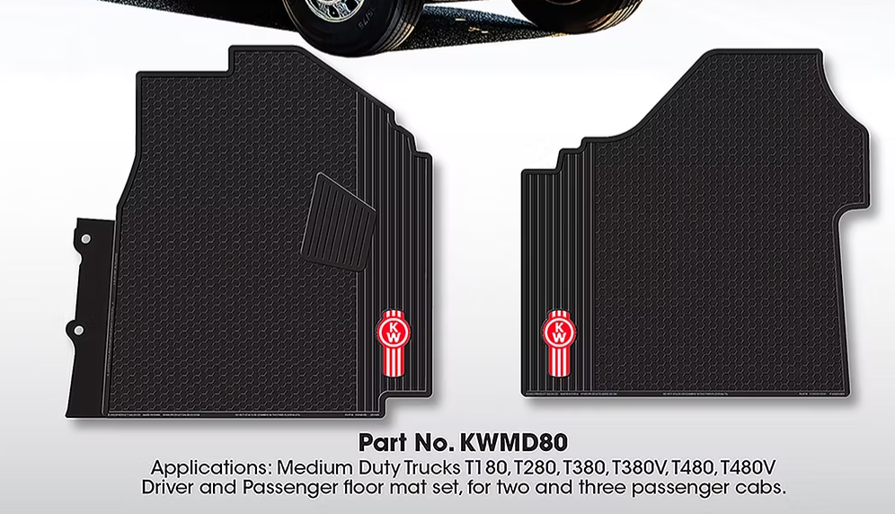 Kenworth OEM All-Weather Rubber Floor Mats with Logo for Medium Duty T180 T280 T380 T380V T480 T480V